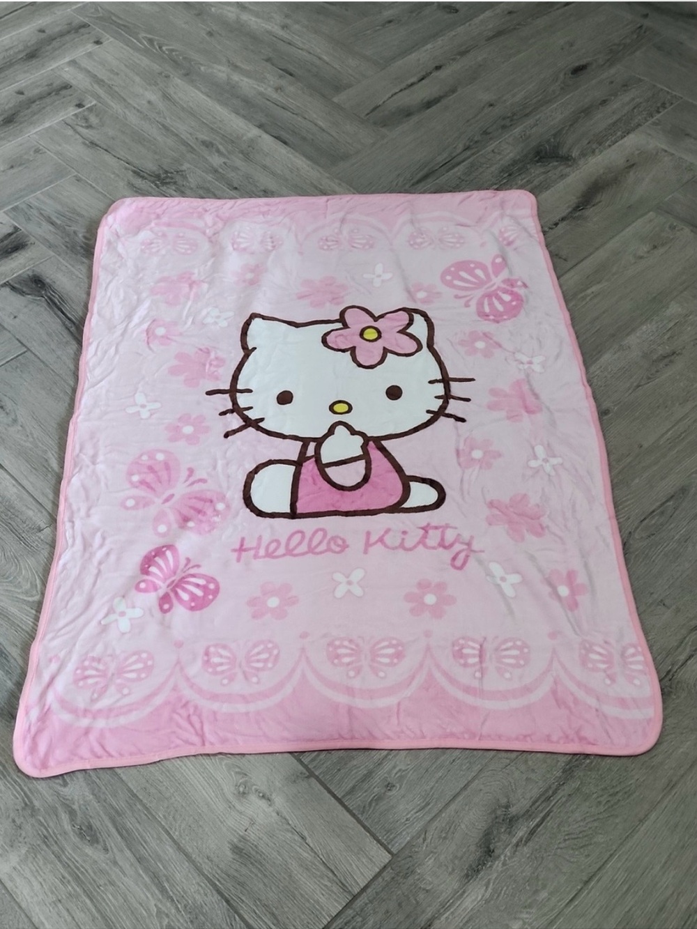 Hello Kitty Pink Butterfly Plush Throw Blanket